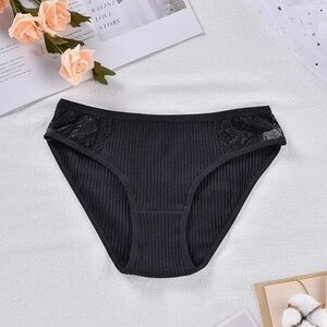 3/$20 New Black Cotton Briefs Underwear Period Panties with Lace Detail Bundle